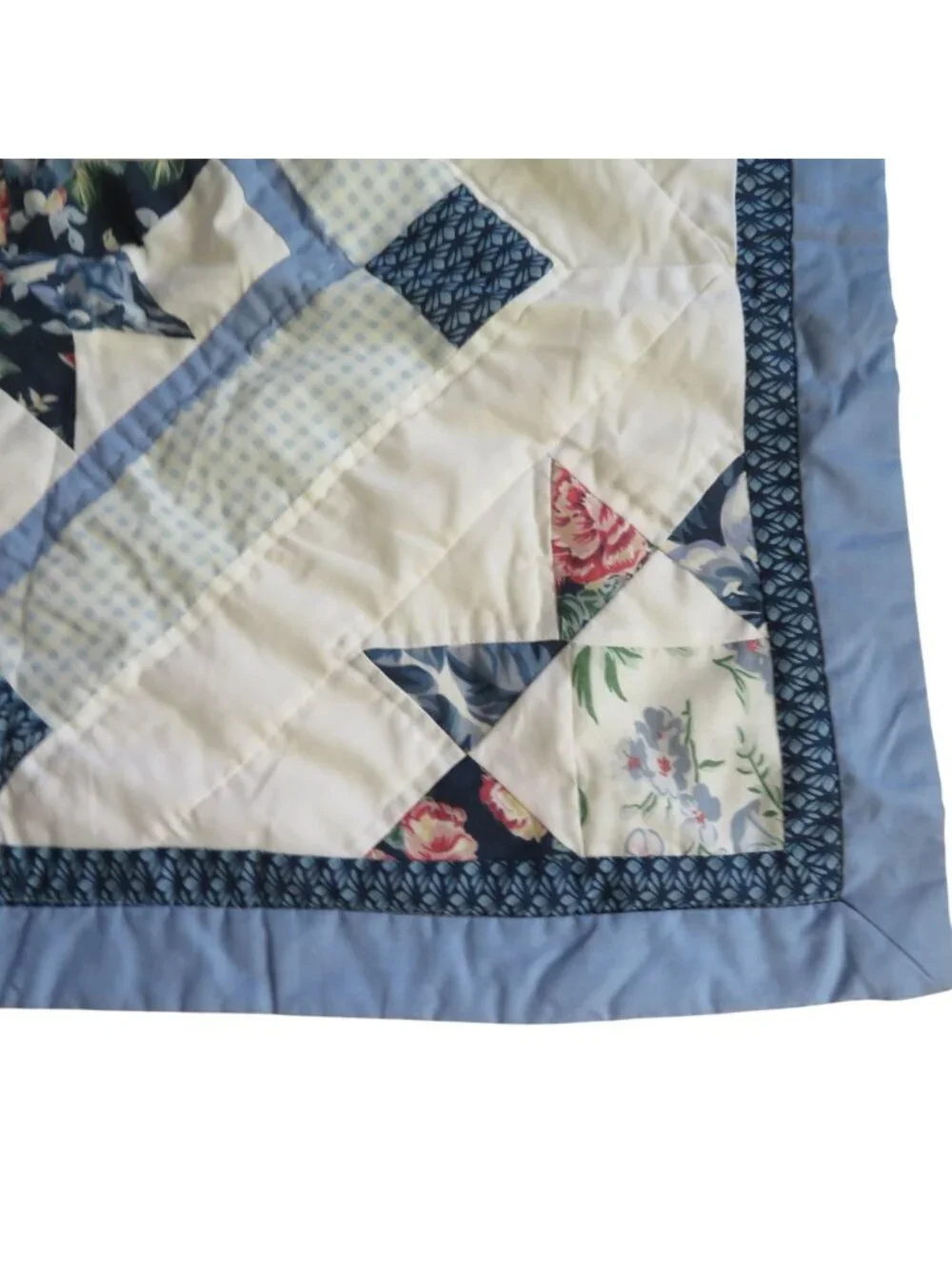 Vintage Set of 2 Hand Quilted Blue White Floral Star Patchwork Shams 20